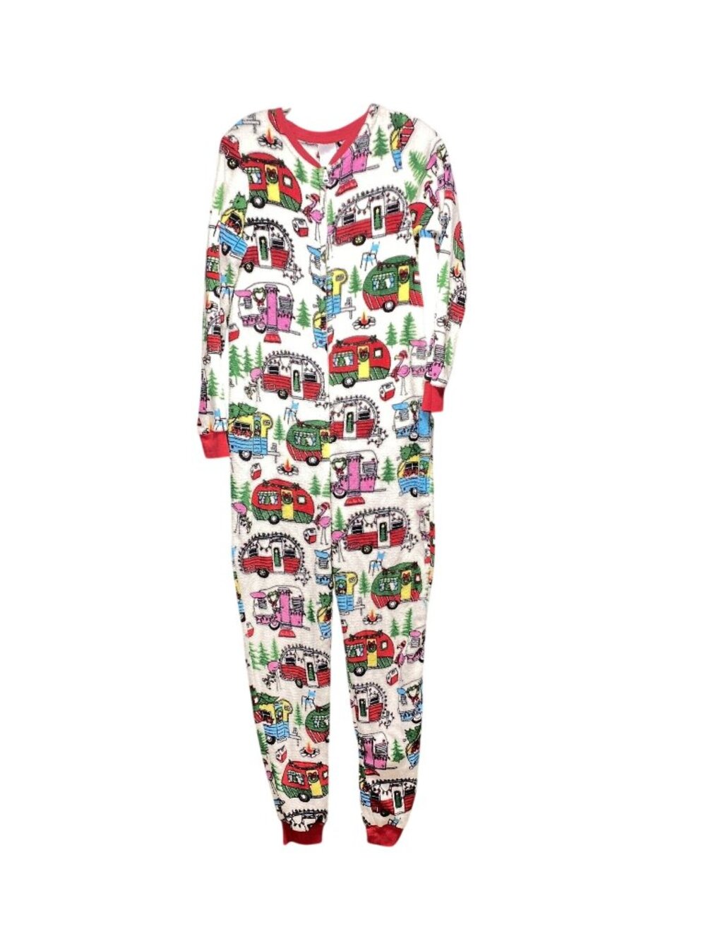 Secret Treasures Womens M (8-10) One-Piece Fleece Pajamas Flamingos RV Camping